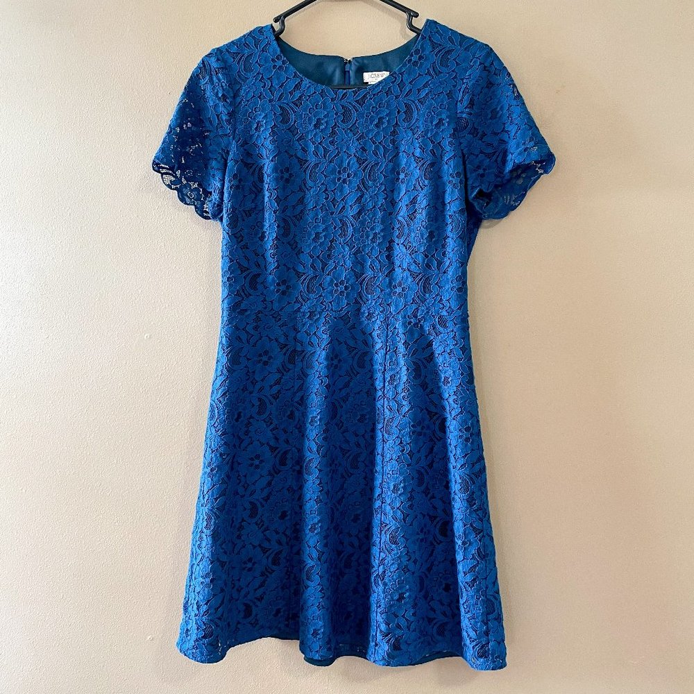 J Crew Floral Lace Fit & Flare Dress | Size 4 Blue